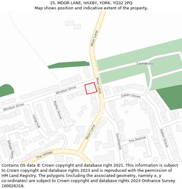 25, MOOR LANE, HAXBY, YORK, YO32 2PQ: Location map and indicative extent of plot