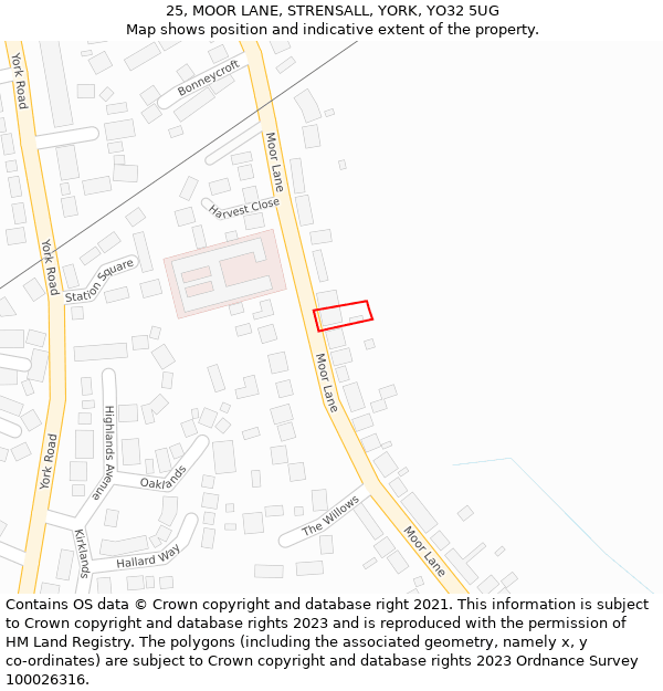 25, MOOR LANE, STRENSALL, YORK, YO32 5UG: Location map and indicative extent of plot