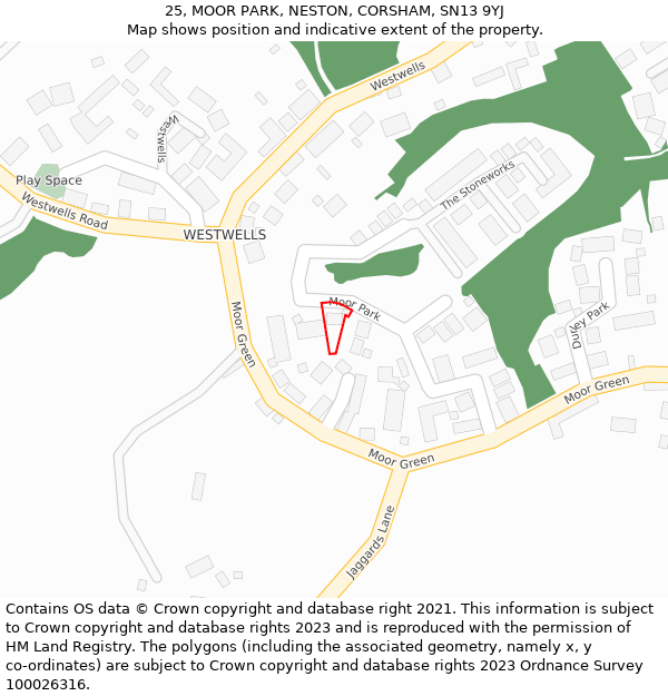 25, MOOR PARK, NESTON, CORSHAM, SN13 9YJ: Location map and indicative extent of plot