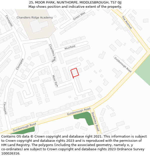 25, MOOR PARK, NUNTHORPE, MIDDLESBROUGH, TS7 0JJ: Location map and indicative extent of plot