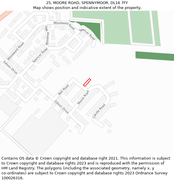 25, MOORE ROAD, SPENNYMOOR, DL16 7FY: Location map and indicative extent of plot