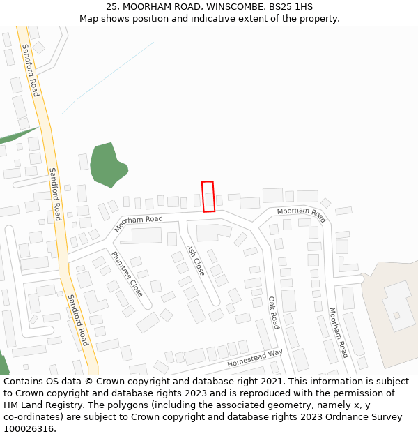 25, MOORHAM ROAD, WINSCOMBE, BS25 1HS: Location map and indicative extent of plot