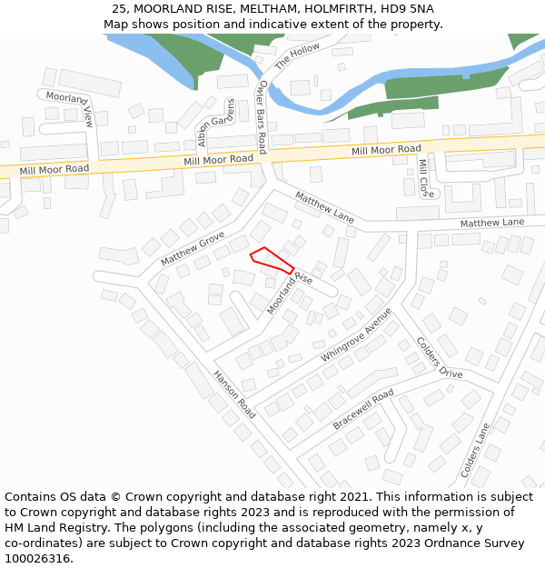 25, MOORLAND RISE, MELTHAM, HOLMFIRTH, HD9 5NA: Location map and indicative extent of plot