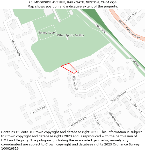 25, MOORSIDE AVENUE, PARKGATE, NESTON, CH64 6QS: Location map and indicative extent of plot