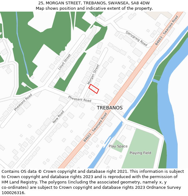 25, MORGAN STREET, TREBANOS, SWANSEA, SA8 4DW: Location map and indicative extent of plot