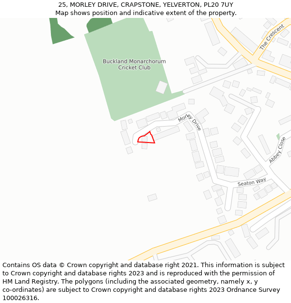 25, MORLEY DRIVE, CRAPSTONE, YELVERTON, PL20 7UY: Location map and indicative extent of plot