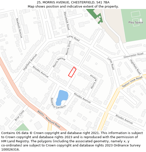 25, MORRIS AVENUE, CHESTERFIELD, S41 7BA: Location map and indicative extent of plot