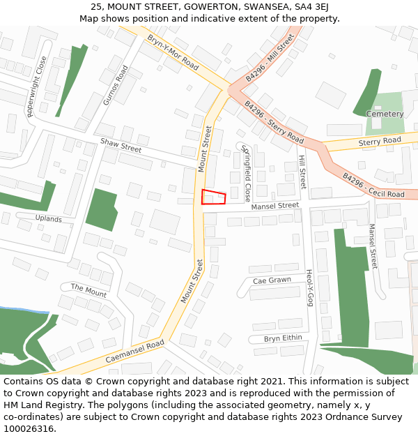 25, MOUNT STREET, GOWERTON, SWANSEA, SA4 3EJ: Location map and indicative extent of plot