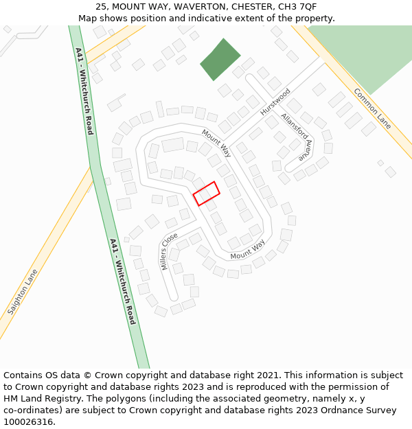 25, MOUNT WAY, WAVERTON, CHESTER, CH3 7QF: Location map and indicative extent of plot