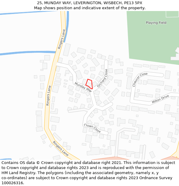 25, MUNDAY WAY, LEVERINGTON, WISBECH, PE13 5PX: Location map and indicative extent of plot