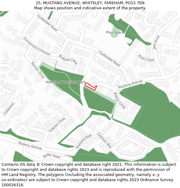 25, MUSTANG AVENUE, WHITELEY, FAREHAM, PO15 7EN: Location map and indicative extent of plot