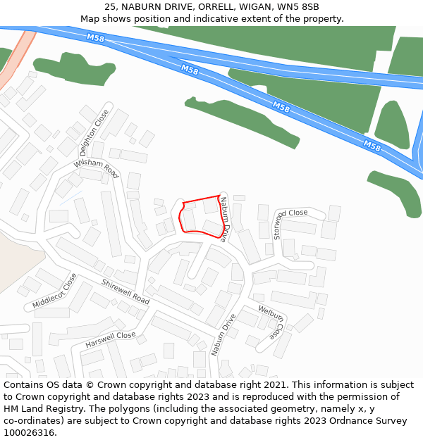 25, NABURN DRIVE, ORRELL, WIGAN, WN5 8SB: Location map and indicative extent of plot