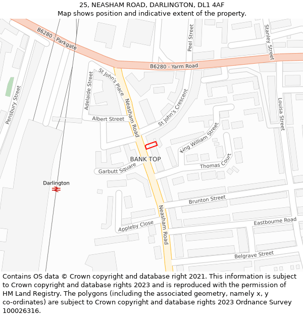 25, NEASHAM ROAD, DARLINGTON, DL1 4AF: Location map and indicative extent of plot