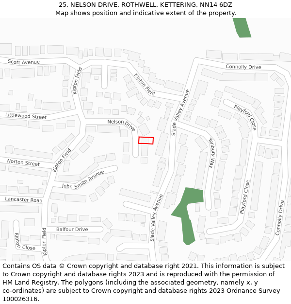 25, NELSON DRIVE, ROTHWELL, KETTERING, NN14 6DZ: Location map and indicative extent of plot