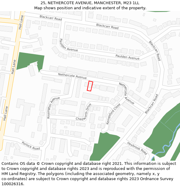 25, NETHERCOTE AVENUE, MANCHESTER, M23 1LL: Location map and indicative extent of plot