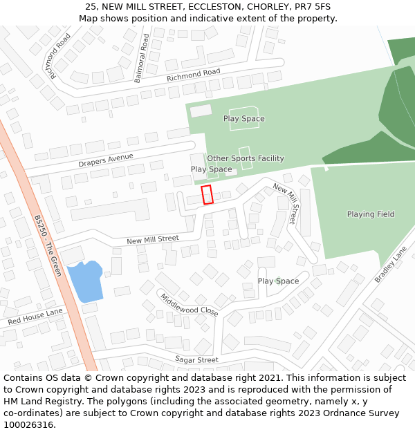 25, NEW MILL STREET, ECCLESTON, CHORLEY, PR7 5FS: Location map and indicative extent of plot