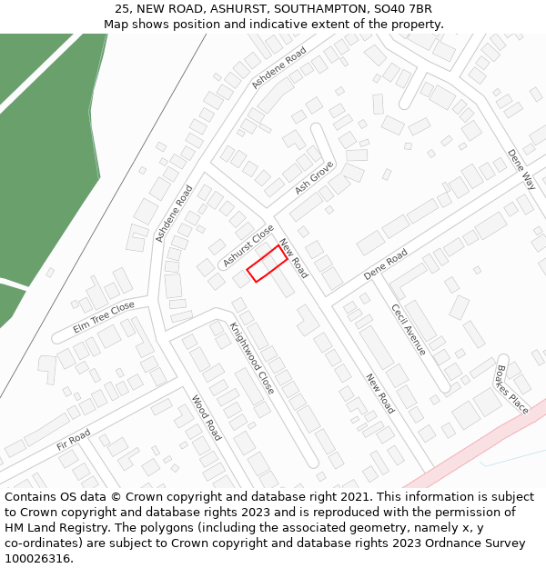 25, NEW ROAD, ASHURST, SOUTHAMPTON, SO40 7BR: Location map and indicative extent of plot