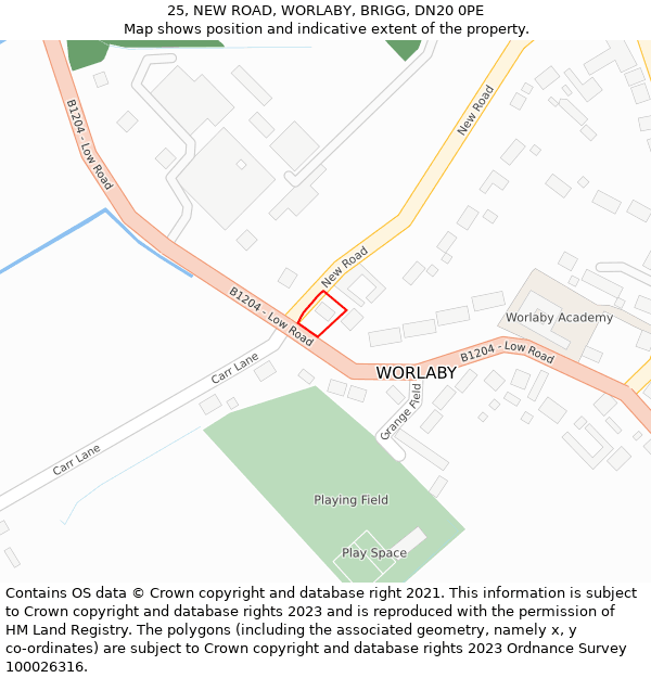 25, NEW ROAD, WORLABY, BRIGG, DN20 0PE: Location map and indicative extent of plot