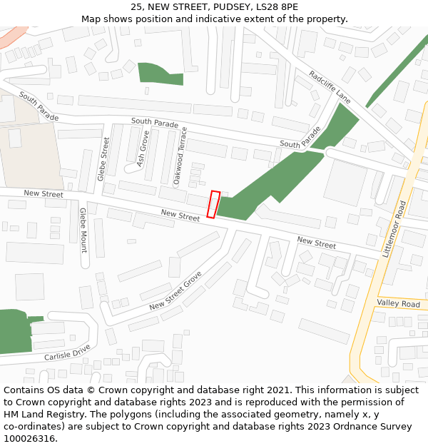 25, NEW STREET, PUDSEY, LS28 8PE: Location map and indicative extent of plot