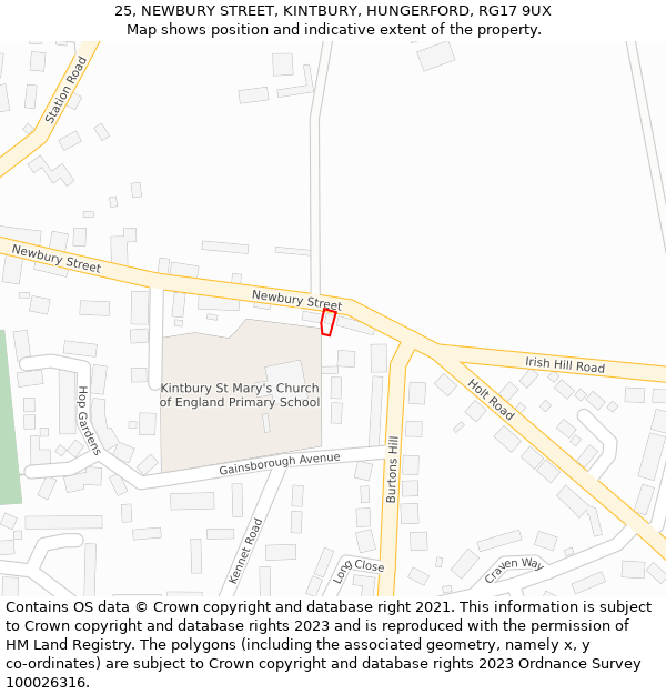 25, NEWBURY STREET, KINTBURY, HUNGERFORD, RG17 9UX: Location map and indicative extent of plot