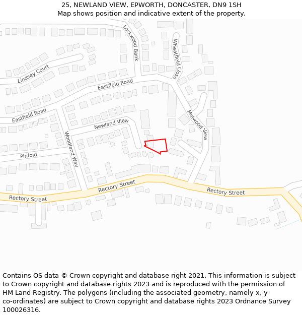 25, NEWLAND VIEW, EPWORTH, DONCASTER, DN9 1SH: Location map and indicative extent of plot