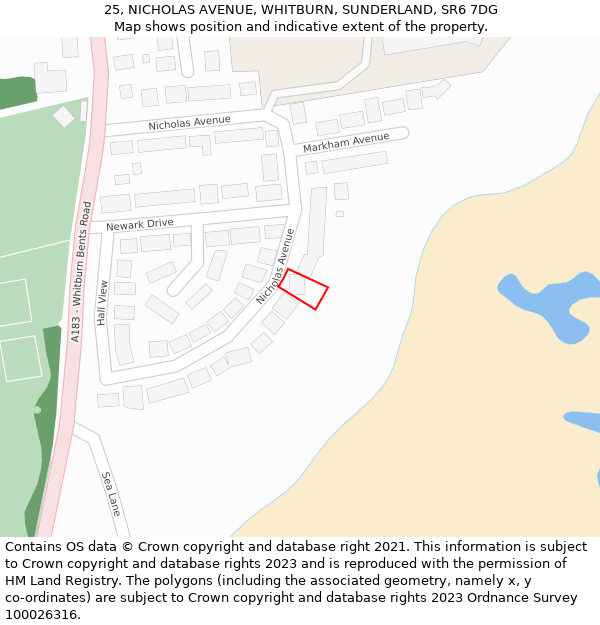 25, NICHOLAS AVENUE, WHITBURN, SUNDERLAND, SR6 7DG: Location map and indicative extent of plot