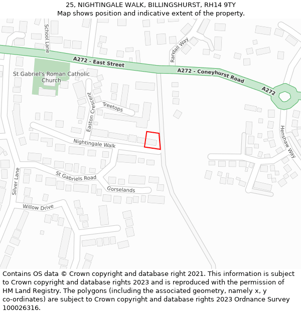 25, NIGHTINGALE WALK, BILLINGSHURST, RH14 9TY: Location map and indicative extent of plot