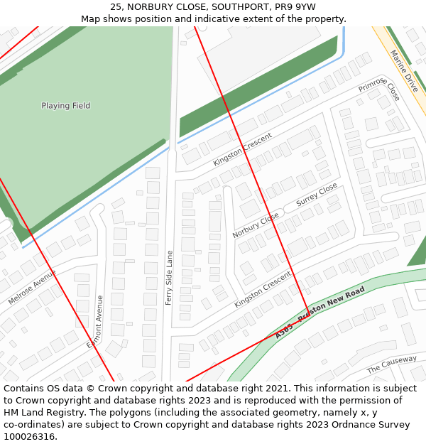 25, NORBURY CLOSE, SOUTHPORT, PR9 9YW: Location map and indicative extent of plot