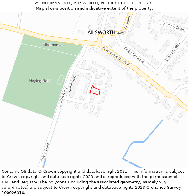 25, NORMANGATE, AILSWORTH, PETERBOROUGH, PE5 7BF: Location map and indicative extent of plot