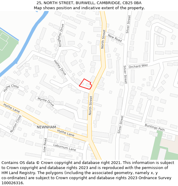 25, NORTH STREET, BURWELL, CAMBRIDGE, CB25 0BA: Location map and indicative extent of plot