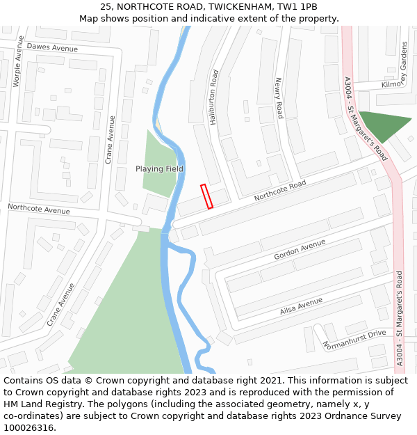 25, NORTHCOTE ROAD, TWICKENHAM, TW1 1PB: Location map and indicative extent of plot