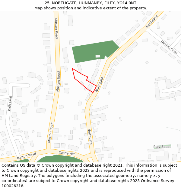 25, NORTHGATE, HUNMANBY, FILEY, YO14 0NT: Location map and indicative extent of plot