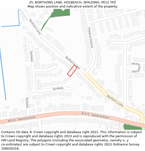 25, NORTHONS LANE, HOLBEACH, SPALDING, PE12 7PZ: Location map and indicative extent of plot