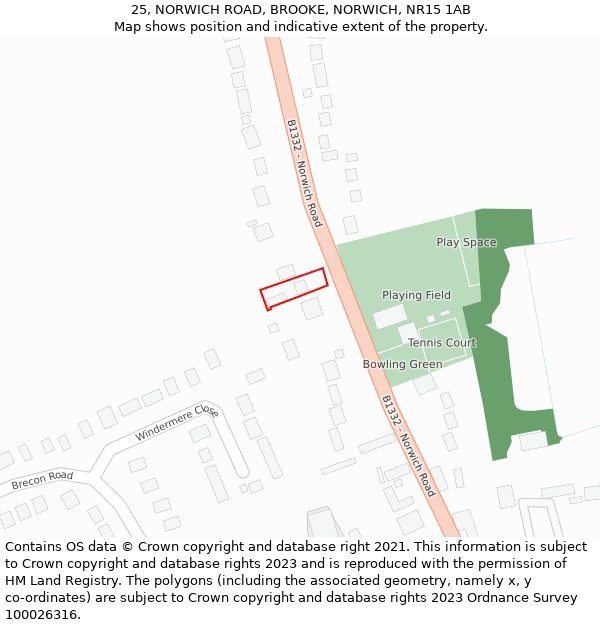 25, NORWICH ROAD, BROOKE, NORWICH, NR15 1AB: Location map and indicative extent of plot