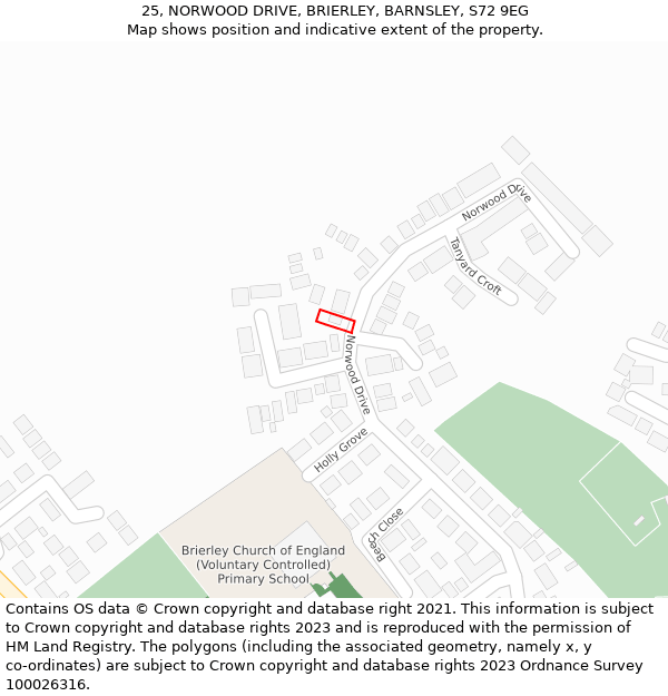 25, NORWOOD DRIVE, BRIERLEY, BARNSLEY, S72 9EG: Location map and indicative extent of plot