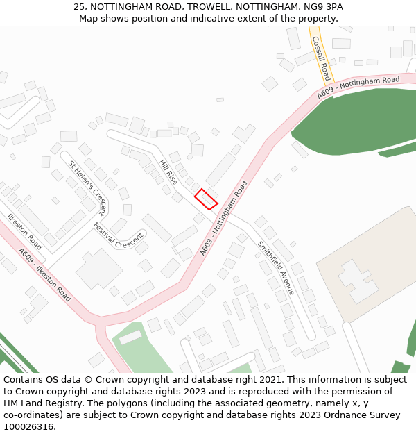 25, NOTTINGHAM ROAD, TROWELL, NOTTINGHAM, NG9 3PA: Location map and indicative extent of plot
