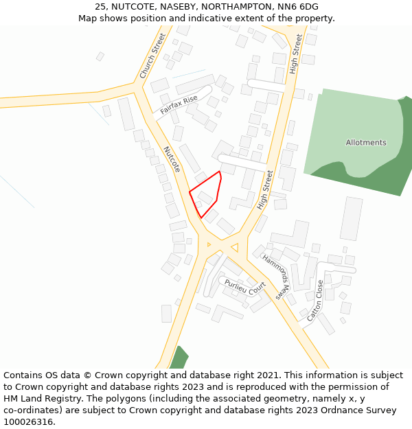 25, NUTCOTE, NASEBY, NORTHAMPTON, NN6 6DG: Location map and indicative extent of plot