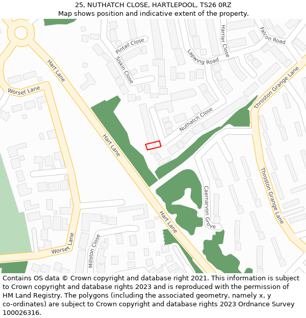 25, NUTHATCH CLOSE, HARTLEPOOL, TS26 0RZ: Location map and indicative extent of plot