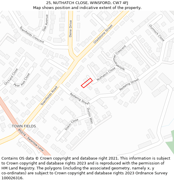 25, NUTHATCH CLOSE, WINSFORD, CW7 4FJ: Location map and indicative extent of plot