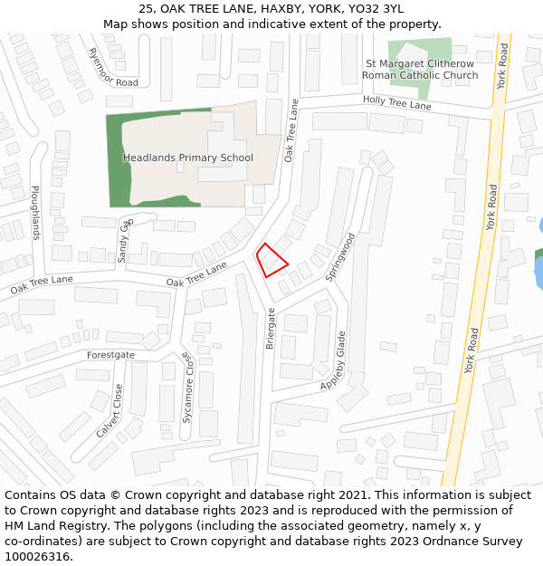 25, OAK TREE LANE, HAXBY, YORK, YO32 3YL: Location map and indicative extent of plot