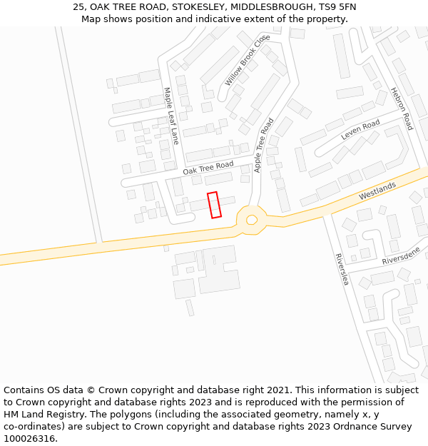 25, OAK TREE ROAD, STOKESLEY, MIDDLESBROUGH, TS9 5FN: Location map and indicative extent of plot