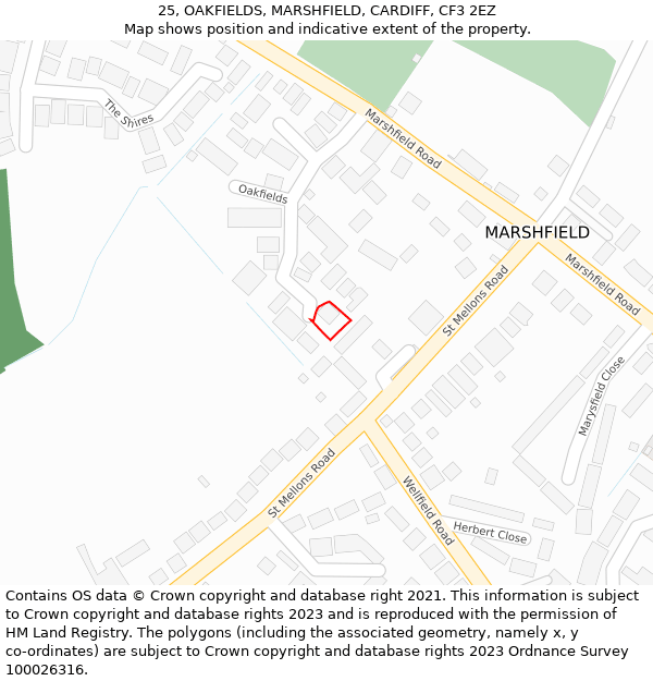 25, OAKFIELDS, MARSHFIELD, CARDIFF, CF3 2EZ: Location map and indicative extent of plot