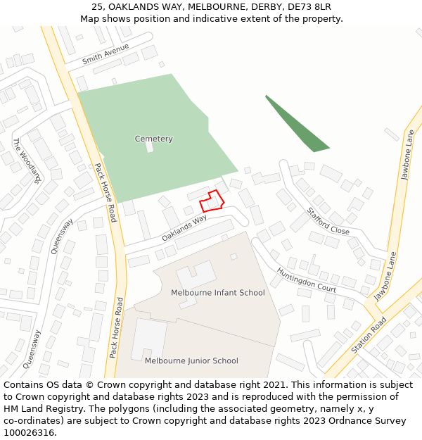 25, OAKLANDS WAY, MELBOURNE, DERBY, DE73 8LR: Location map and indicative extent of plot