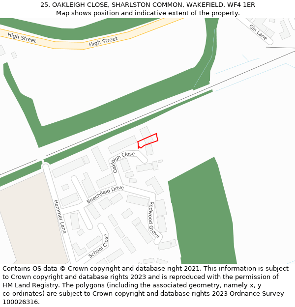 25, OAKLEIGH CLOSE, SHARLSTON COMMON, WAKEFIELD, WF4 1ER: Location map and indicative extent of plot