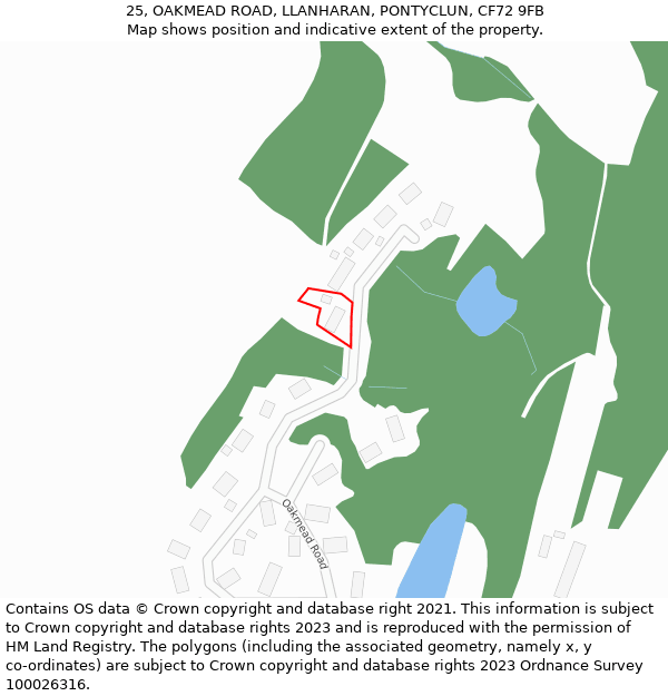 25, OAKMEAD ROAD, LLANHARAN, PONTYCLUN, CF72 9FB: Location map and indicative extent of plot