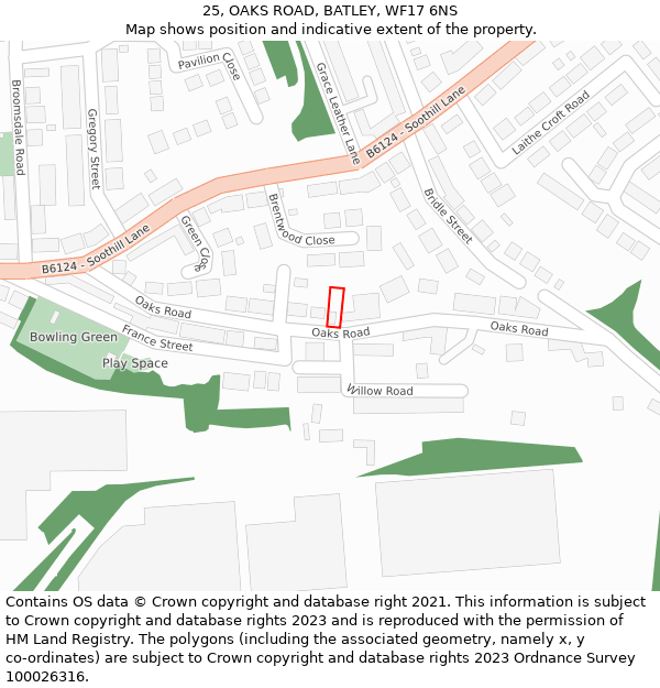 25, OAKS ROAD, BATLEY, WF17 6NS: Location map and indicative extent of plot