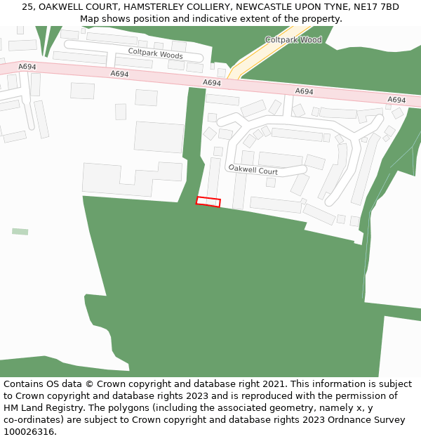 25, OAKWELL COURT, HAMSTERLEY COLLIERY, NEWCASTLE UPON TYNE, NE17 7BD: Location map and indicative extent of plot