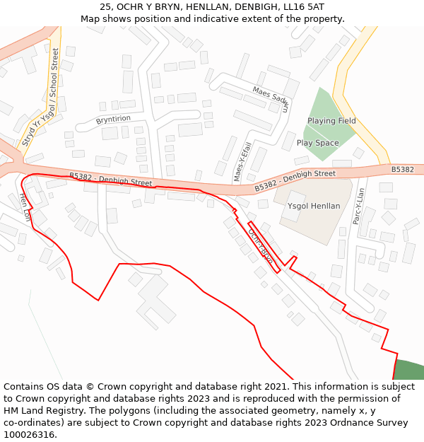 25, OCHR Y BRYN, HENLLAN, DENBIGH, LL16 5AT: Location map and indicative extent of plot