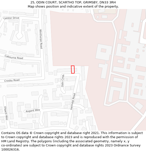 25, ODIN COURT, SCARTHO TOP, GRIMSBY, DN33 3RH: Location map and indicative extent of plot