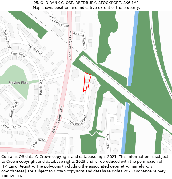 25, OLD BANK CLOSE, BREDBURY, STOCKPORT, SK6 1AF: Location map and indicative extent of plot